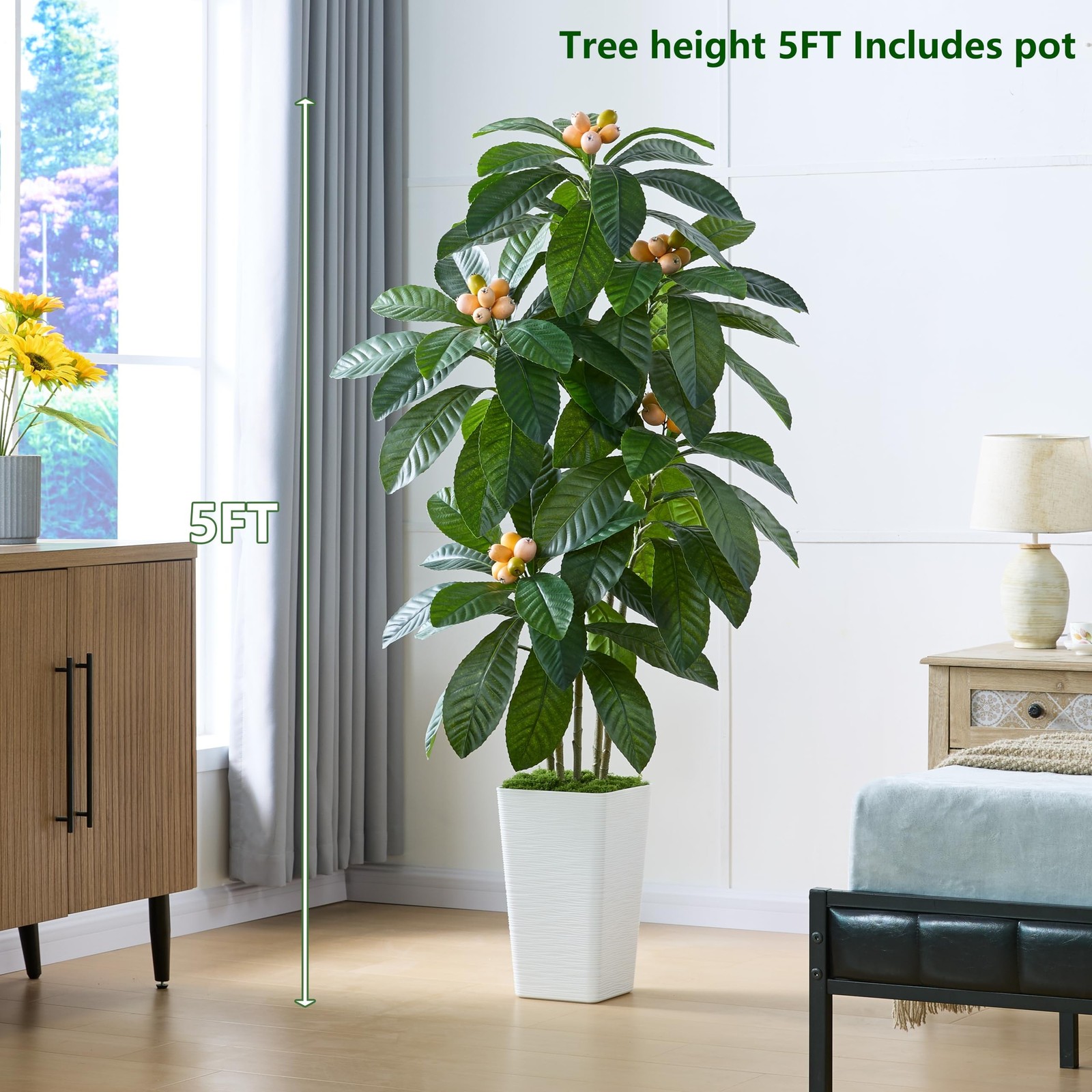 Artificial Loquat Tree 5FT Japanese Medlar Tropical Fruiting Plant Tall Artif…