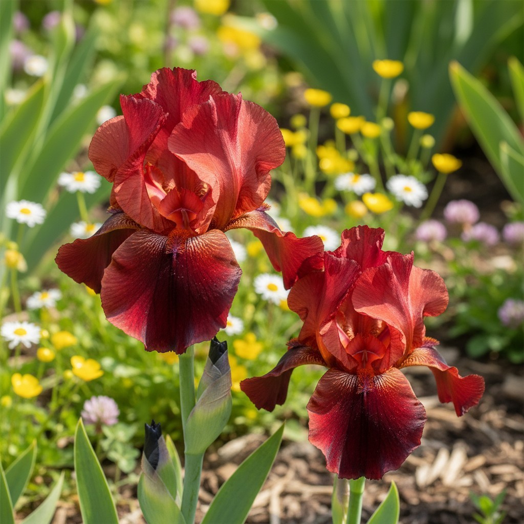 50 Red Bearded Iris Flower Seeds – Deep Burgundy Ruffled Blooms