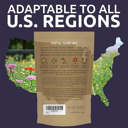 Bulk Wildflower Seeds Mix for Partial Shade – 1/4 lb, 30,000+ Open Pollinated