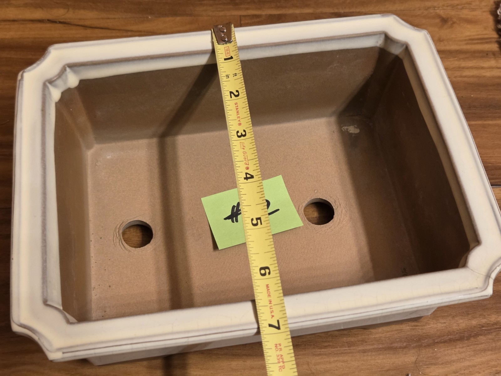 Vtg Japanese Rectangular Beige Bonsai Pot 7″x9″x3.25″