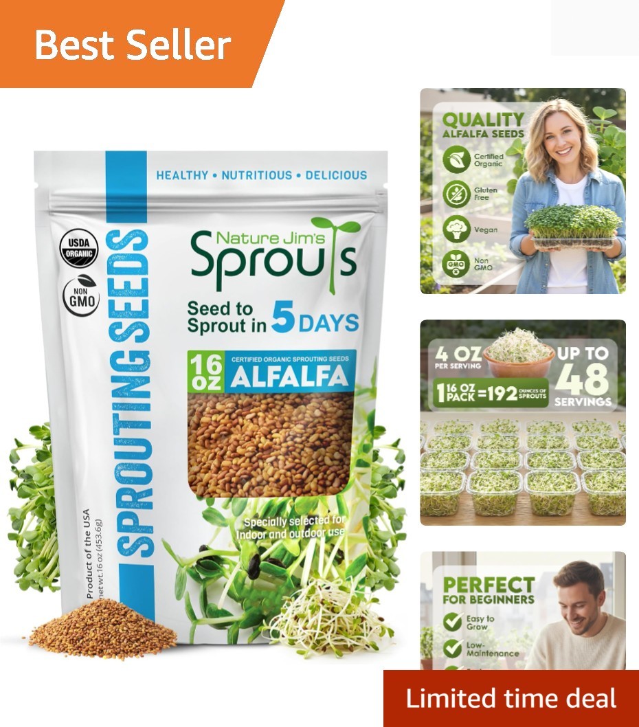Alfalfa Seeds – Non-GMO Organic Sprout for Growing & Planting – Resealable B…