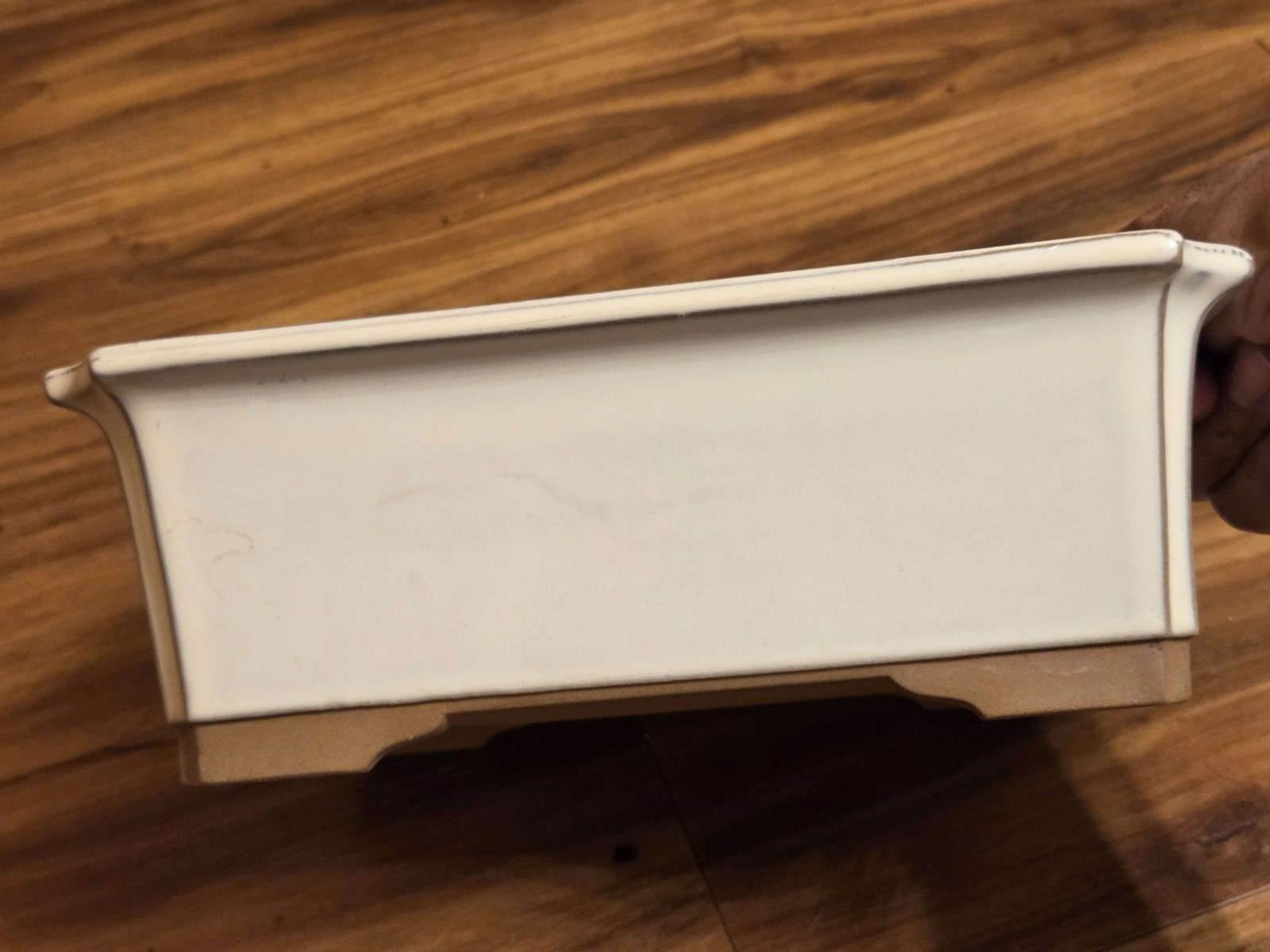 Vtg Japanese Rectangular Beige Bonsai Pot 7″x9″x3.25″