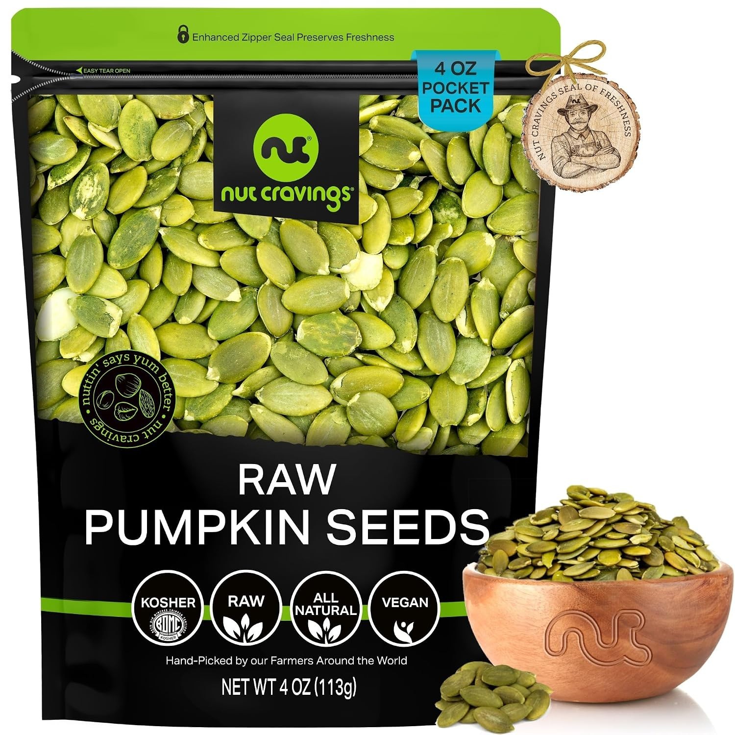 Healthy 4oz Resealable Bag of Raw Pumpkin Seeds Pepitas – Crunchy & Delicious