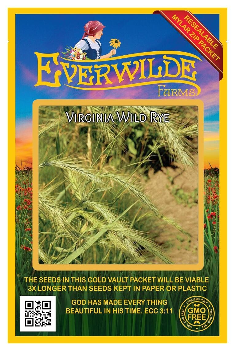500 Virginia Wild Rye Native Grass Seeds – Everwilde Farms Mylar Seed Packet