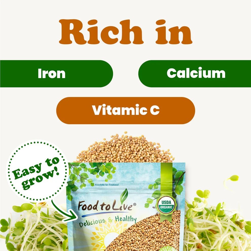 Organic Clover Sprouting Seeds – Non-GMO, Kosher, Vegan, Raw – by Food to Live