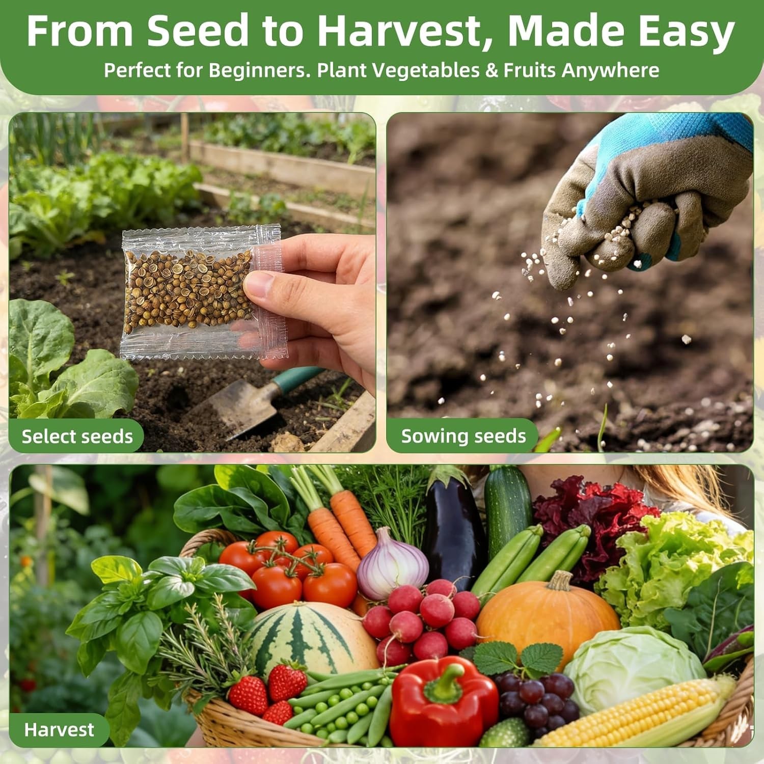 Heirloom Vegetable Seed Vault 15000+ Non-GMO Seeds Kit for Indoor Outdoor Garden