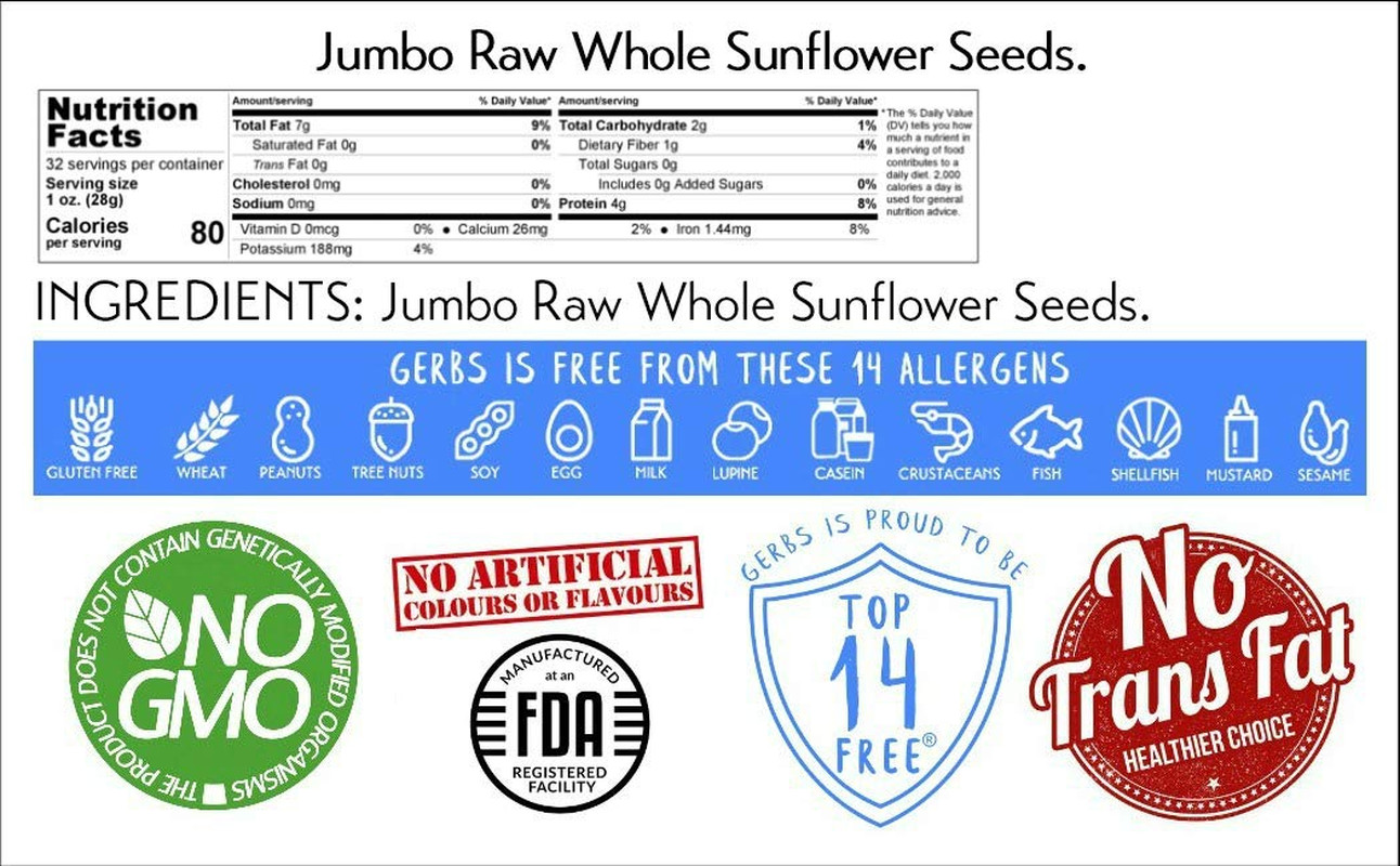 Jumbo Raw Whole Sunflower Seeds 2 Lbs. | No Artificial Additives, Shell-On, Rese
