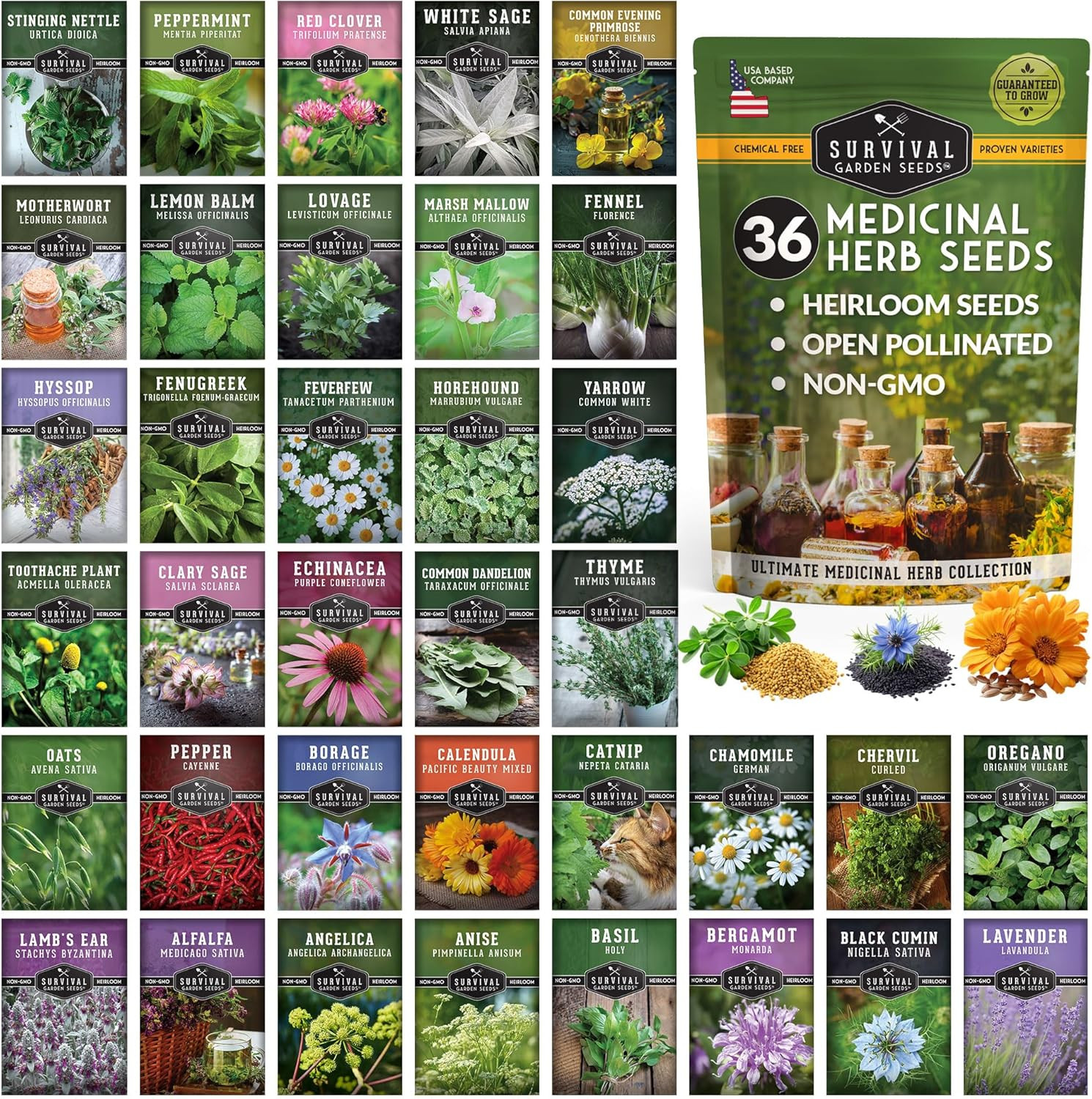 Ultimate Medicinal Herb Seeds Variety Pack – 36 Heirloom Non-Gmo Healing Herbs f