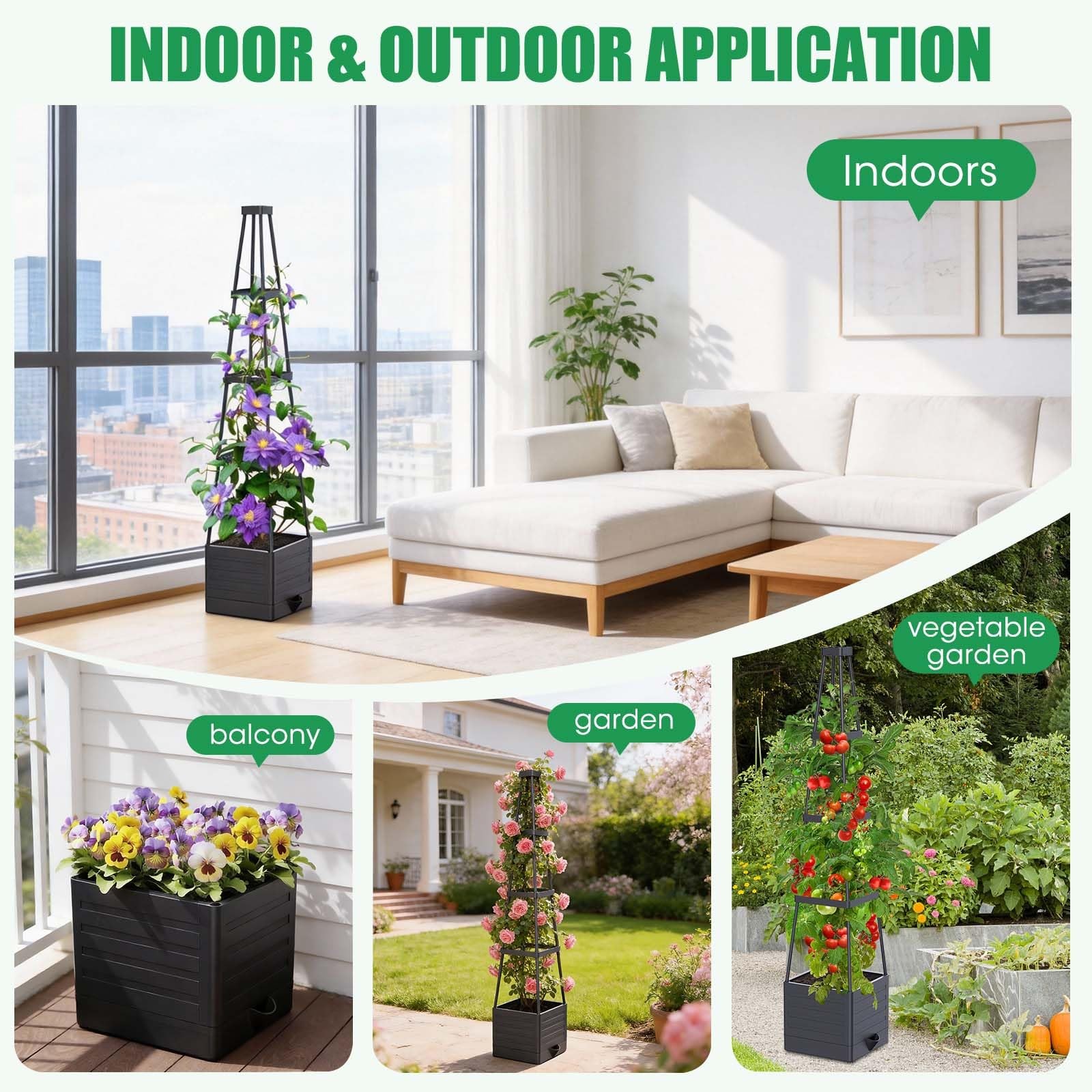 MQHUAYU 2-Pack 57″ Raised Garden Bed Planter Box with Trellis Self-Watering