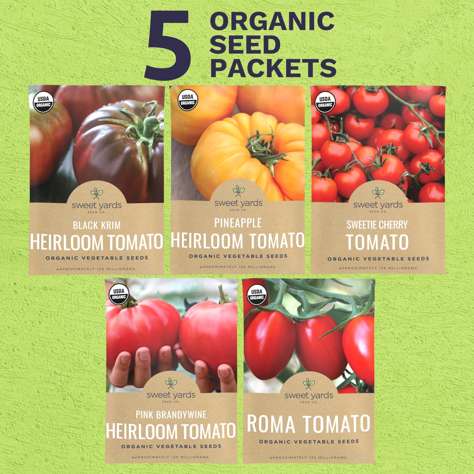 Organic Tomato Seeds Variety Pack 5 Individual Packs 2026 Season Roma, Pin…