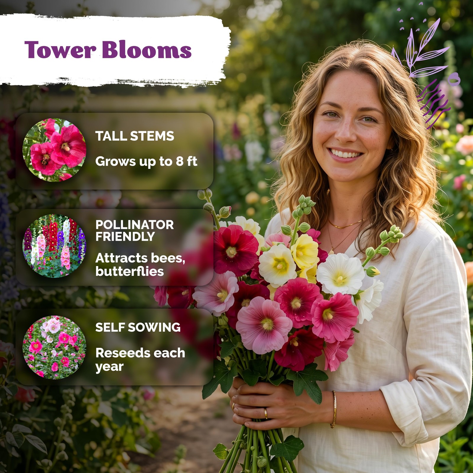 KVITER 150 Hollyhock Seeds (Alcea Rosea)