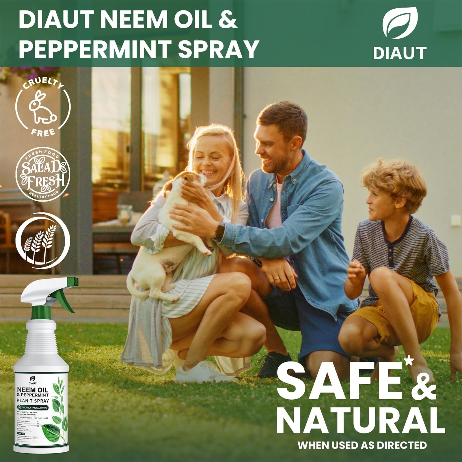 Natural Neem Oil Spray with Peppermint – Ready to Use Plant Wash for Indoor/Outd