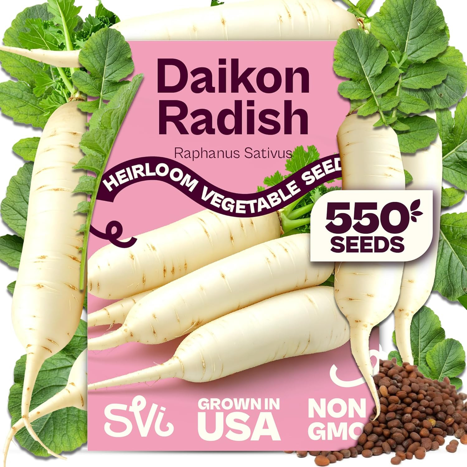 550 Daikon Radish Seeds (Raphanus Sativus) – White Radish Seed Packets, 45-Day R