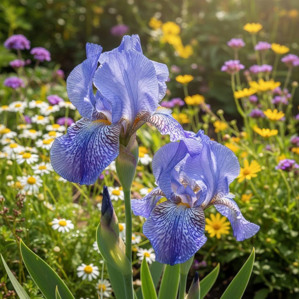30 Light Blue Veined Bearded Iris Seeds – Soft Sky-Blue Ruffled Blooms