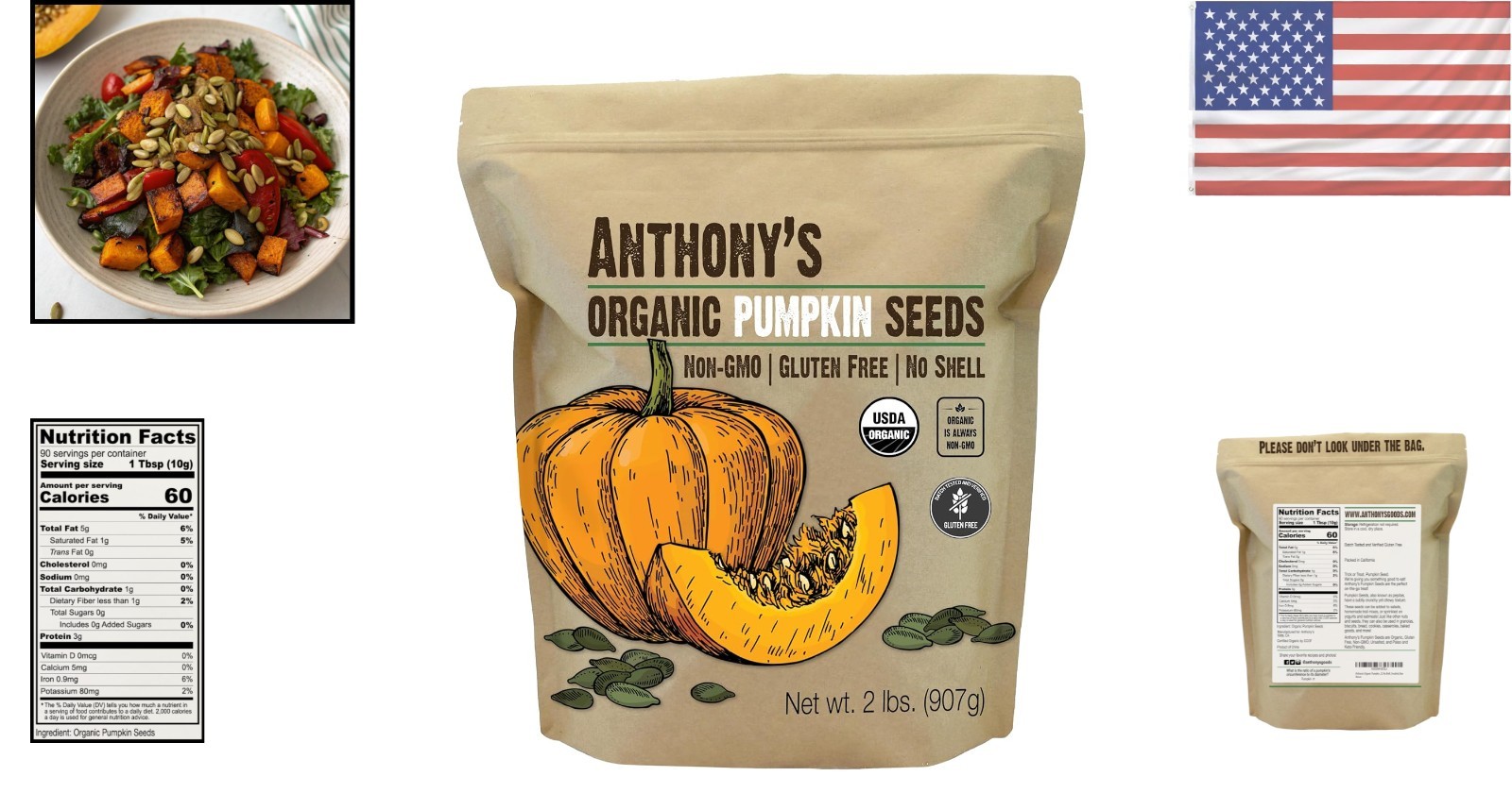 2 lb Resealable Bag of Organic Pumpkin Seeds – Gluten Free, Non-GMO & Unsalted