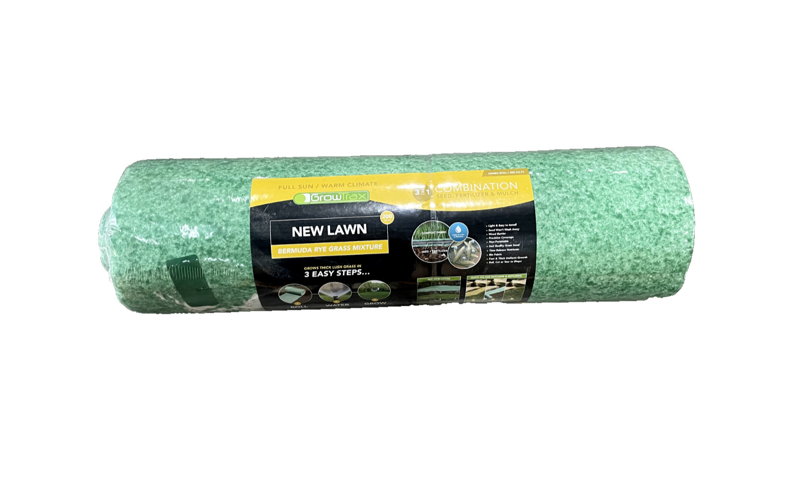 Growtrax Grass Seed Mat, Bermuda Rye – 200 Sqft Jumbo Roll