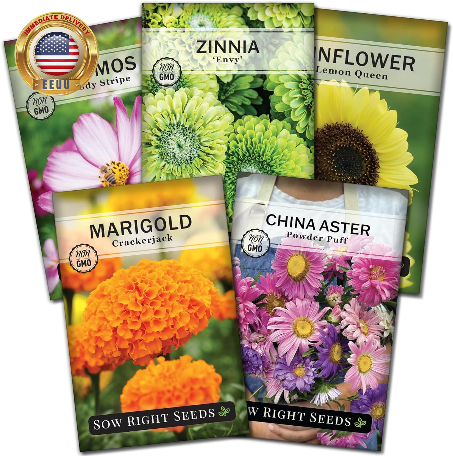 – Annual Flower Seed Garden Collection for Planting – 5 Packets Includes Marigol