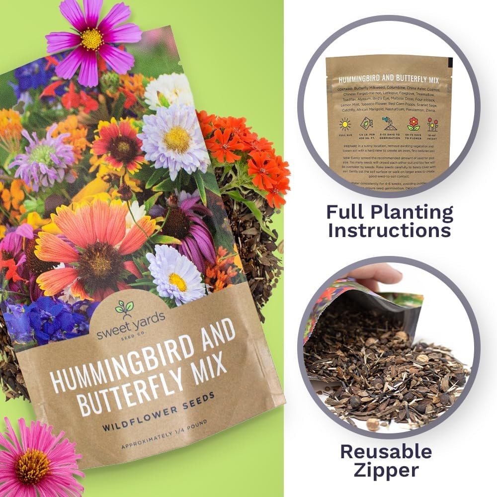 Bulk Wildflower Seeds Butterfly and Humming Bird Mix – 1/4 Pound Bag – Over 3…
