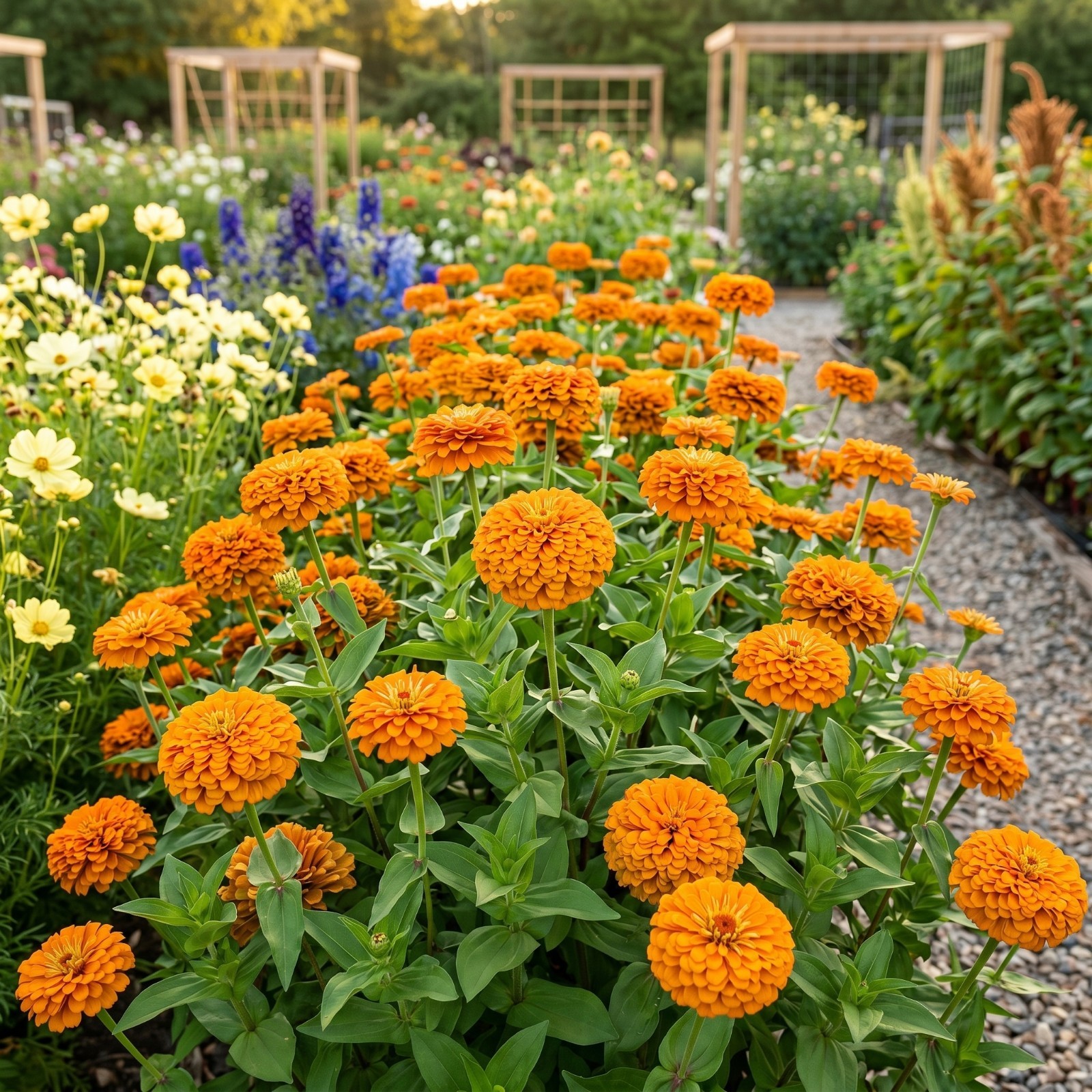 Zinnia GIGANTICA ORANGE 5″+ Florist Double Blooms Tall Cut Flowers USA 50 Seeds!