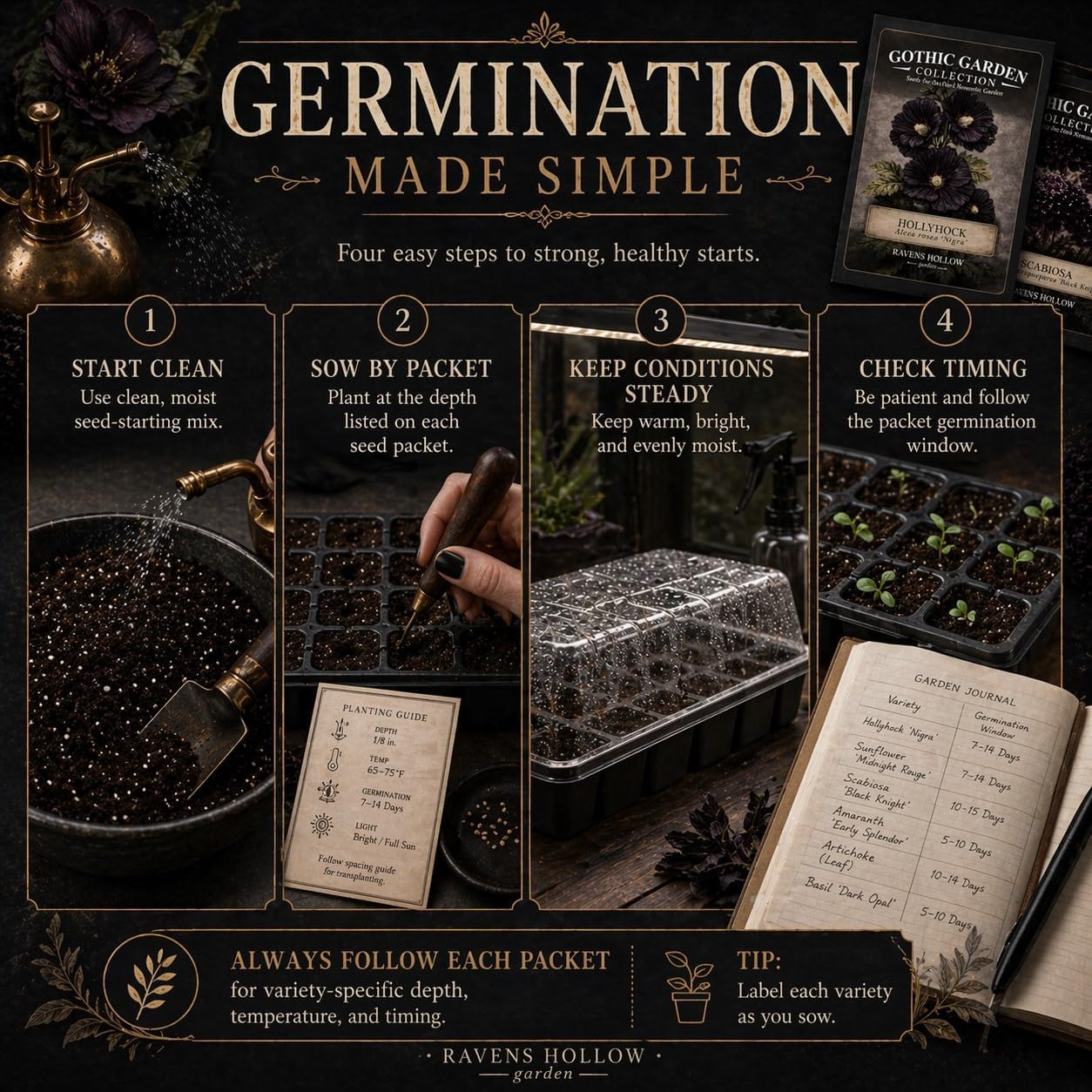 Ravens Hollow Garden Gothic Garden Seed Collection, 6 Open-Pollinated Flower & F