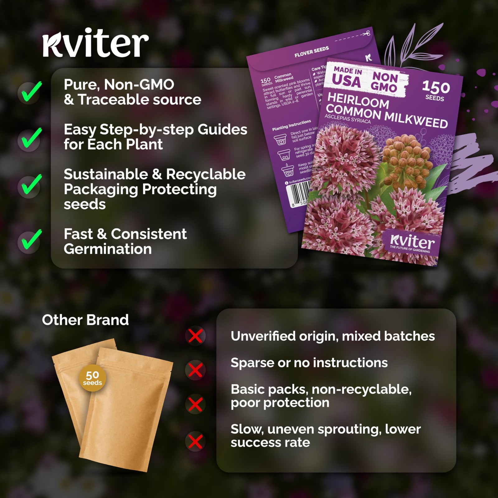 KVITER 150 Common Milkweed Seeds (Asclepias Syriaca)