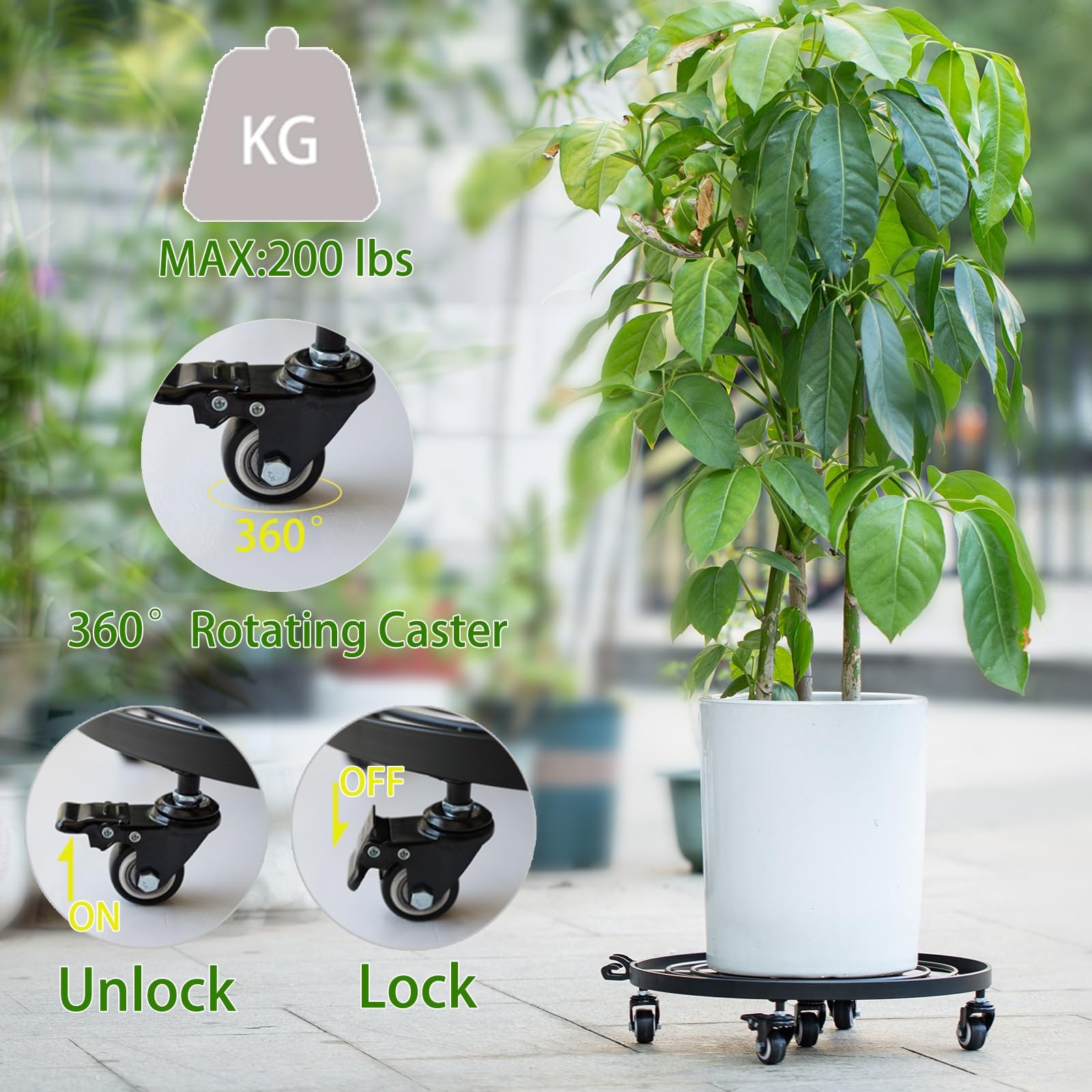 Goooxim 16″ Heavy Duty Plant Dolly Rolling Planter Base 200lbs Indoor Outdoor