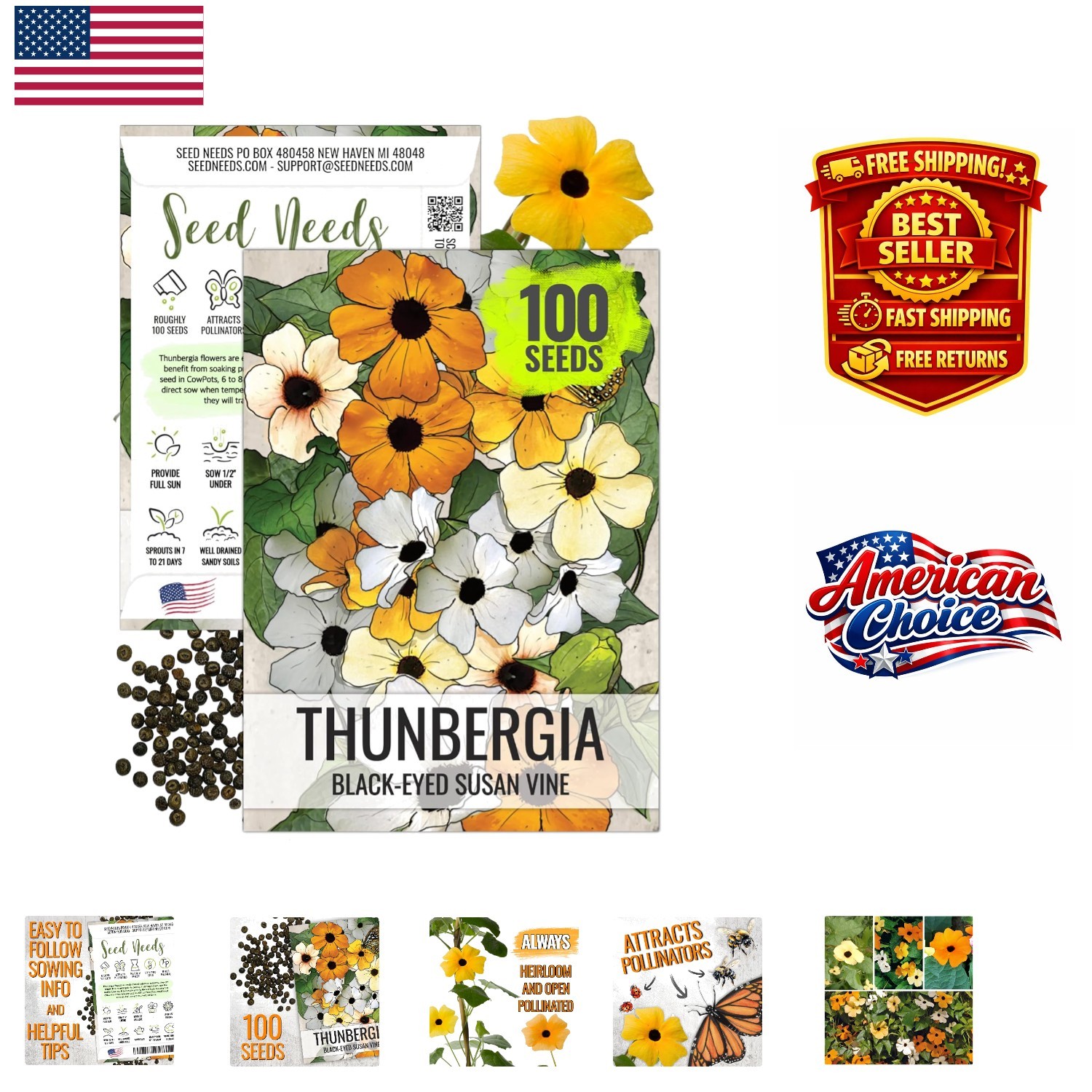100 Pack of Black-Eyed Susan Seeds – Gorgeous Climbing Vines for Privacy