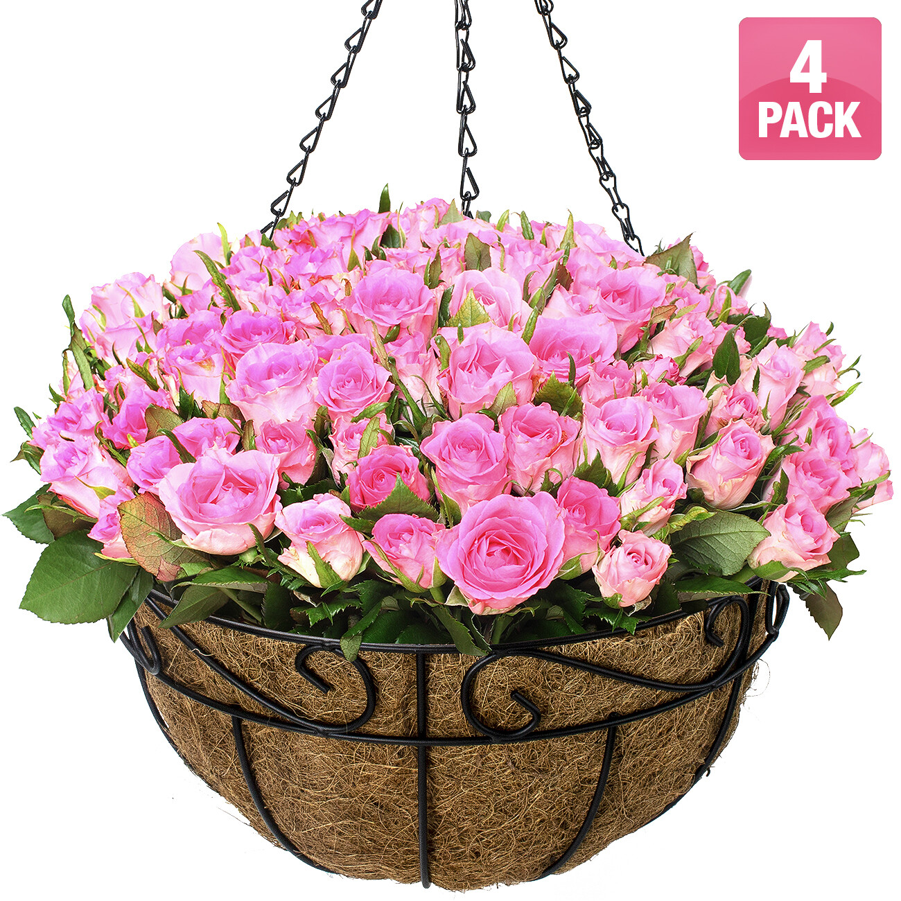 4 Pack Metal Hanging Planter Huge 14″ Flower Pot Coco Coir Liner Indoor/Outdoor