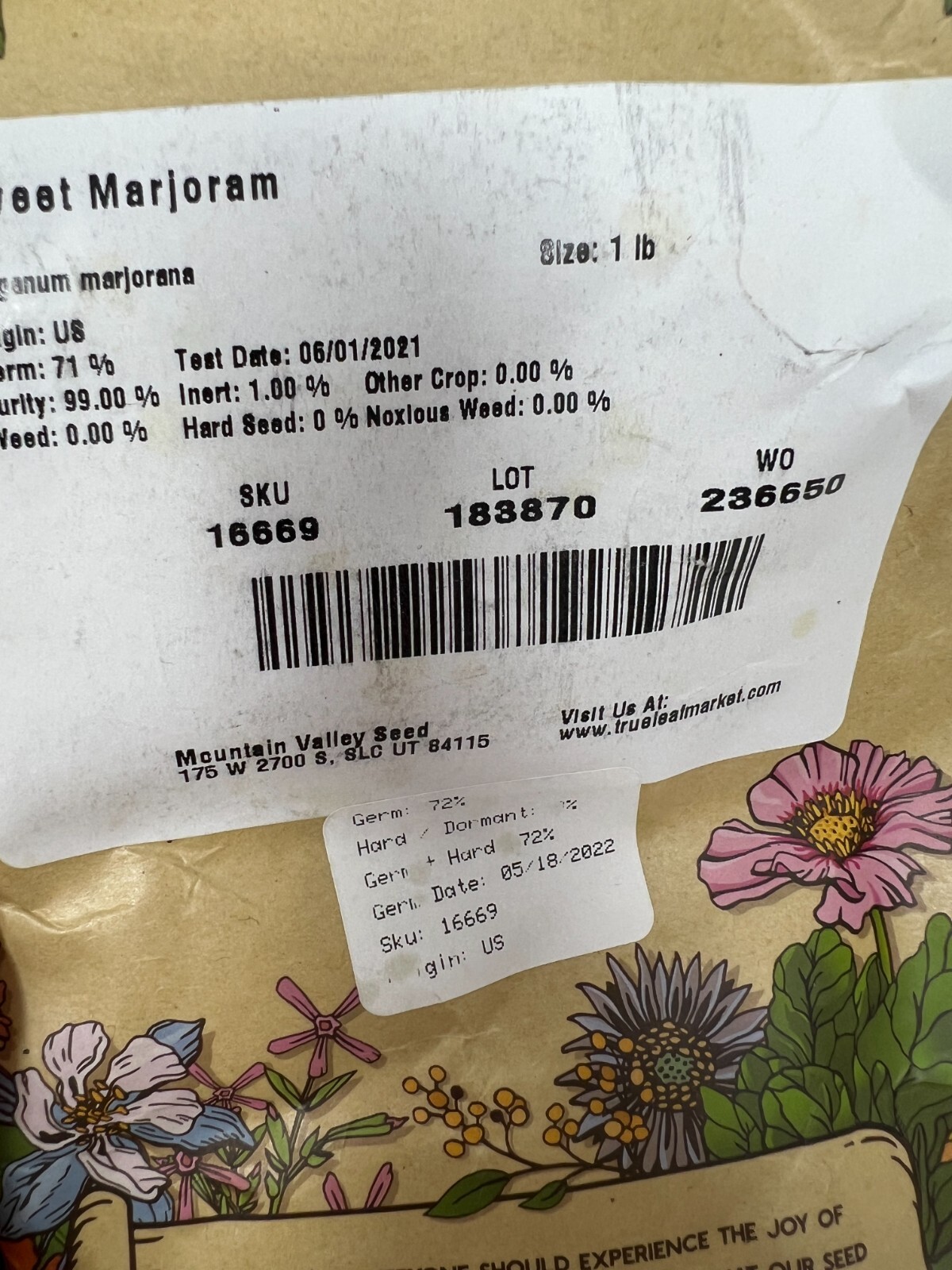 True Leaf Market Sweet Marjoram Seeds 1 LB Herb Edible Flower Non-GMO Heirloom