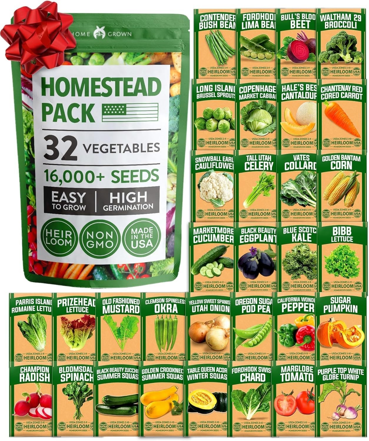 Complete 32-Pack Heirloom Seeds: 16,000+ Quality Seeds for -Round Harvesting