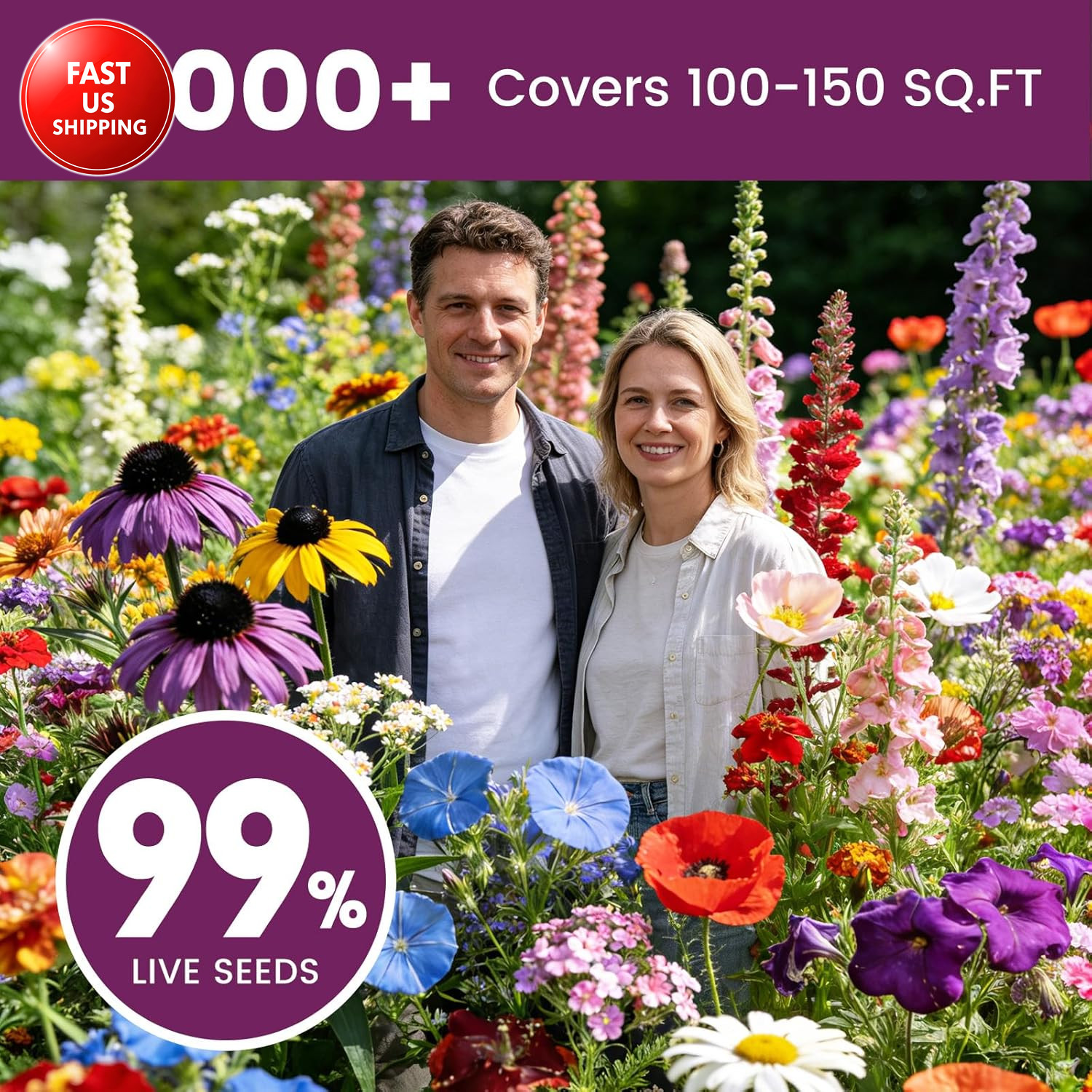 Wildflower Seeds Bulk 10000+, 1.06Oz Butterfly Hummingbird Mix, 21 Variety Peren
