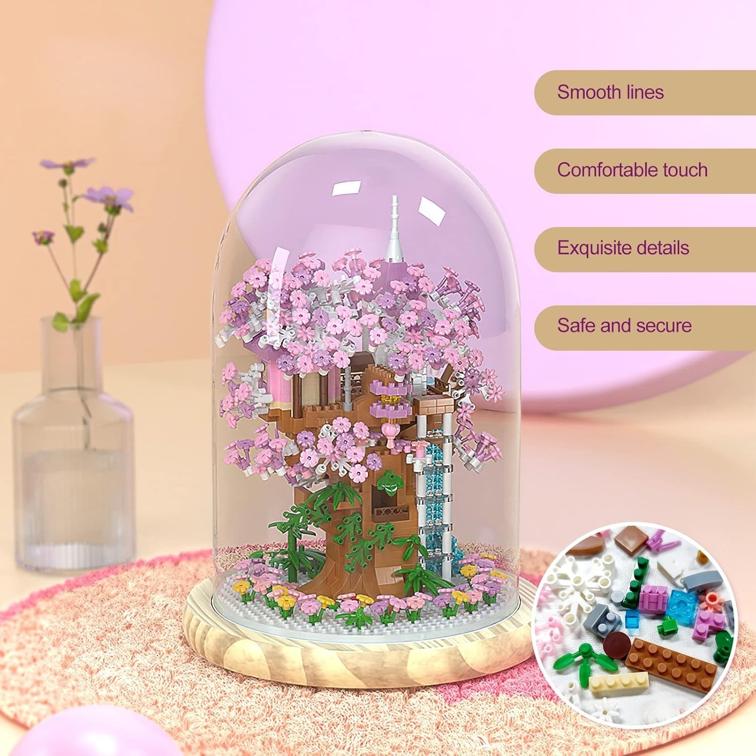 Cherry Blossom Bonsai Tree House Building Flowers Set for Adults, 1382 Pcs Mi…