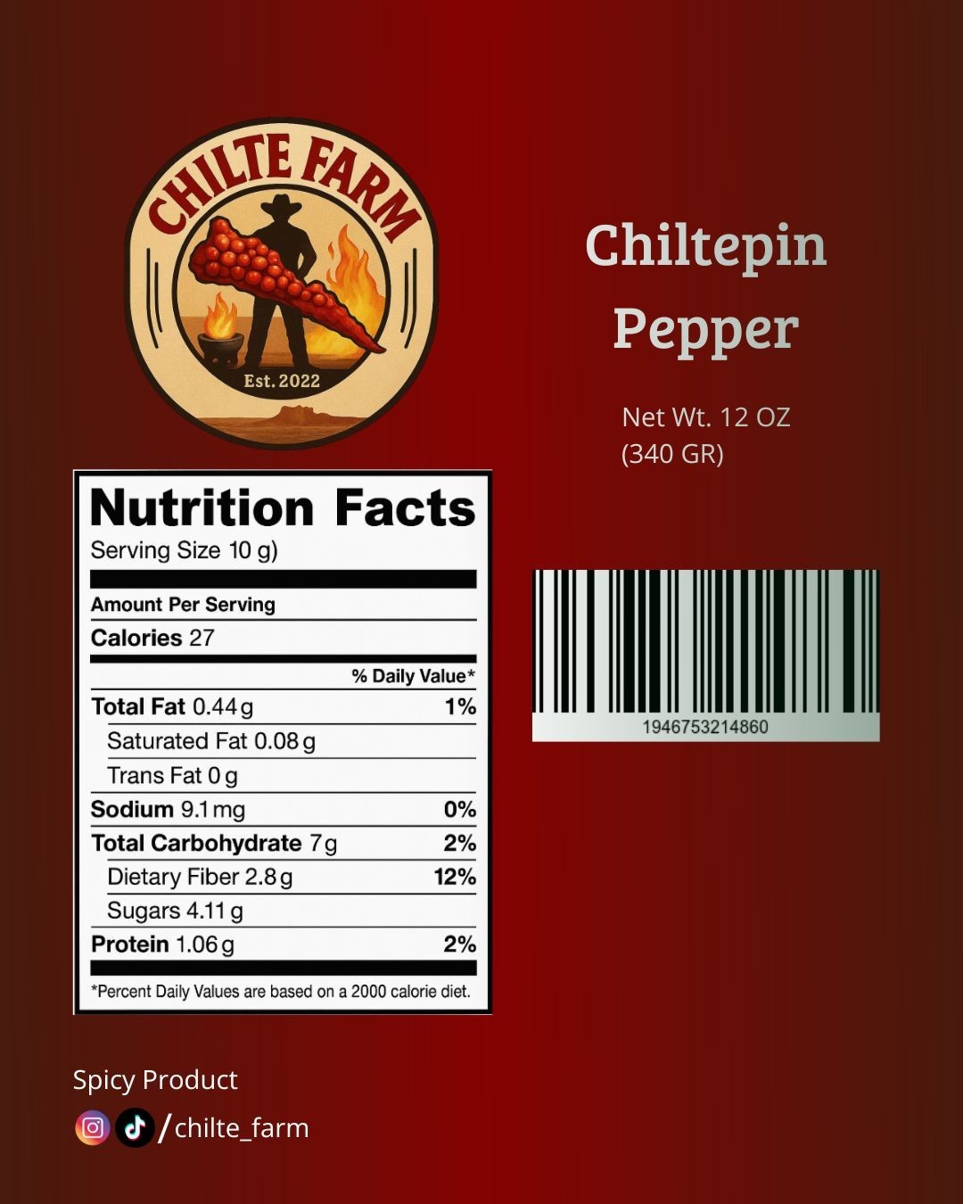 CHILTE FARM Chile Chiltepin 12 oz (340 gr)