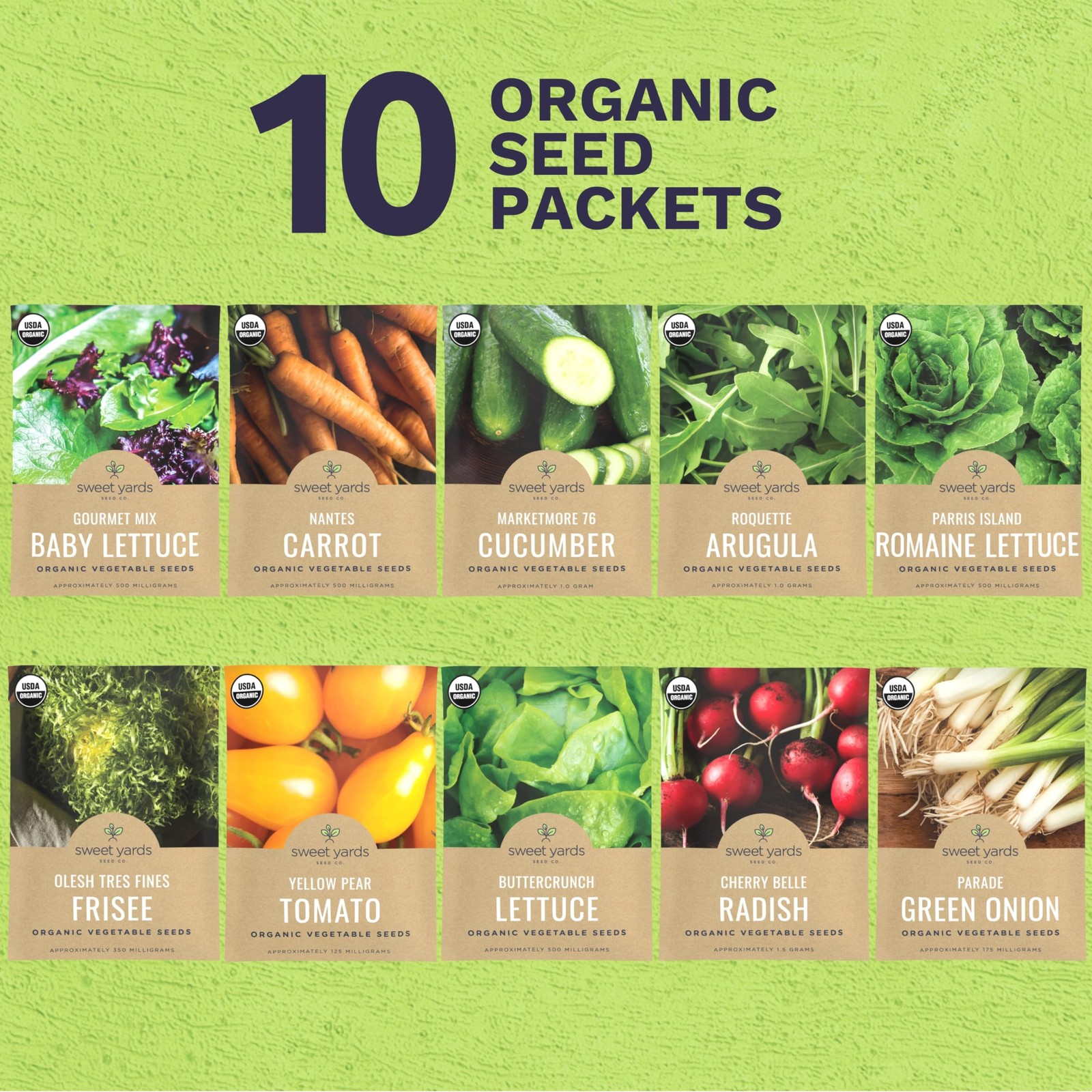 Organic Salad Lover Seeds Variety Pack – 10 Individual Packs – variety pack