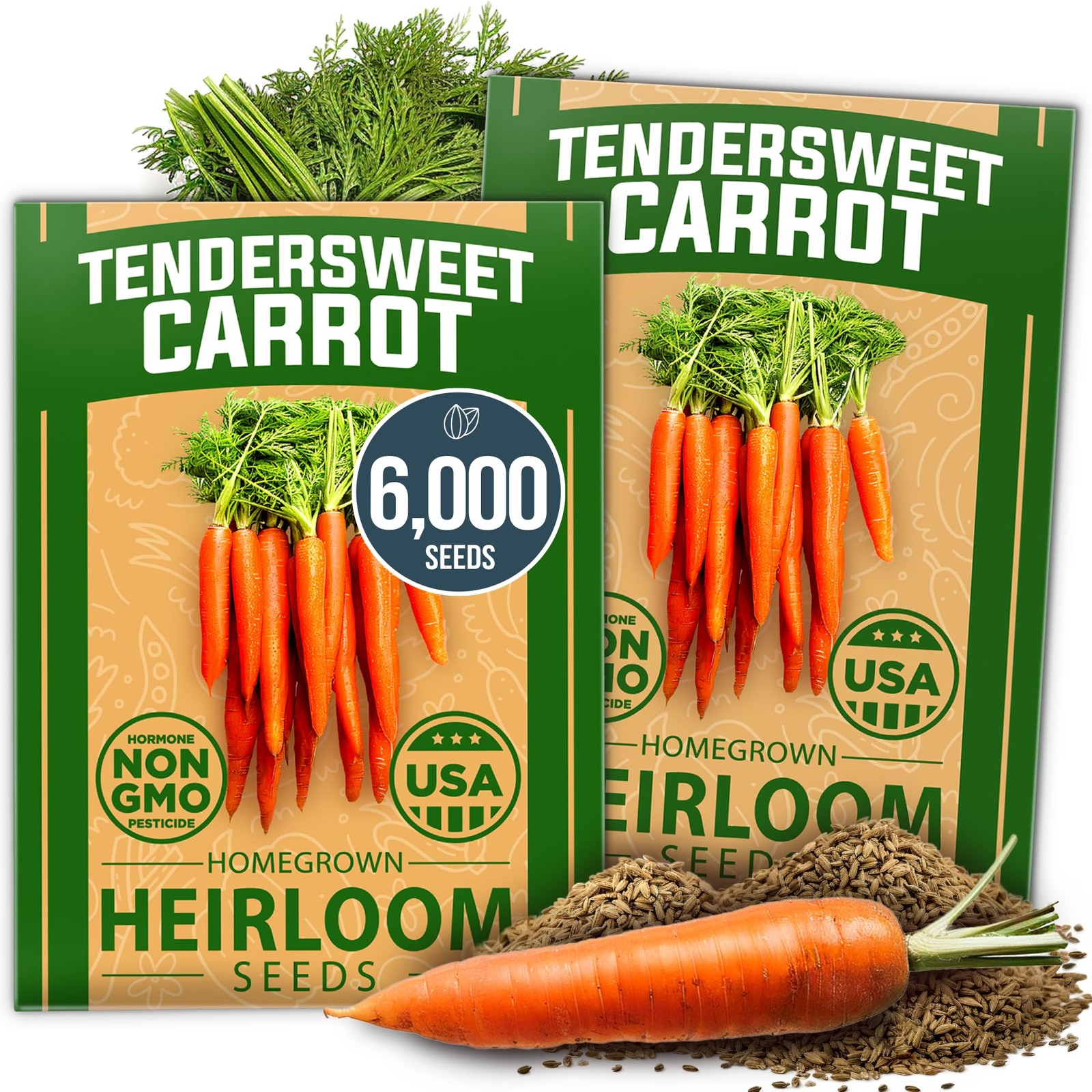 HOME GROWN Tendersweet Carrots Seeds 6000+ 2-Pack, Light Brown to Tan