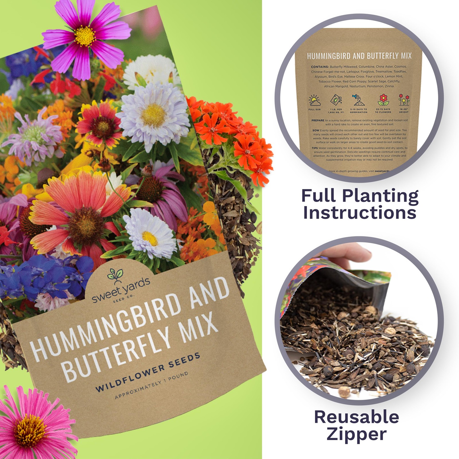 Bulk Wildflower Seeds Butterfly and Hummingbird Mix – 1 Pound Bag – Over 120,…