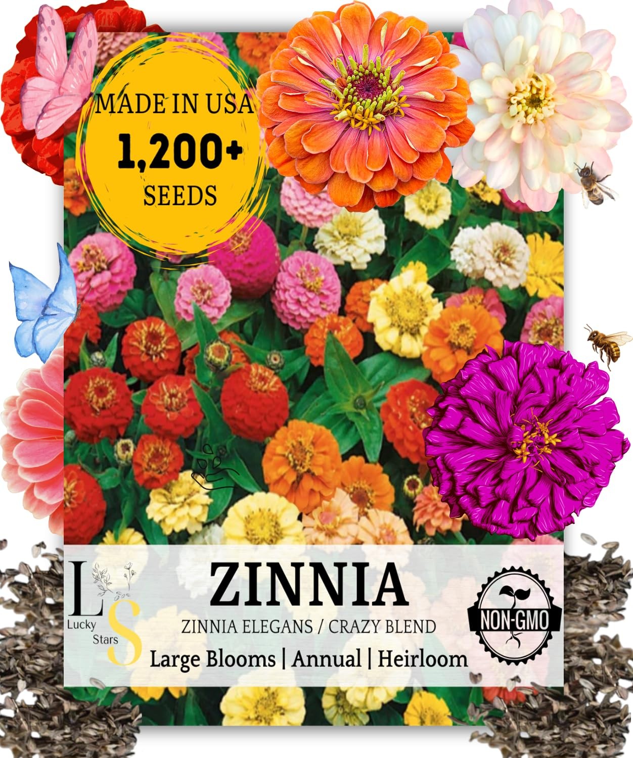 1200+ Crazy Blend Zinnia Seeds for Planting, Heat & Drought Mixed Color