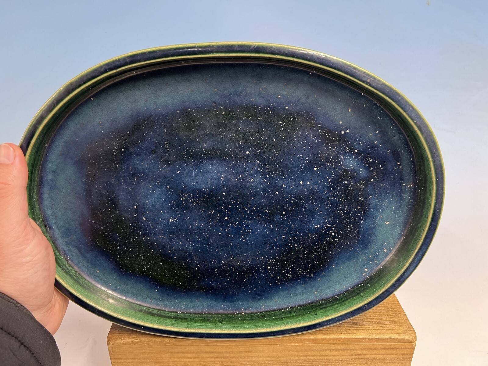 Blue/Green Glazed Suiban For Suiseki Bonsai Tree Pot 12 3/4” By Harumatsu