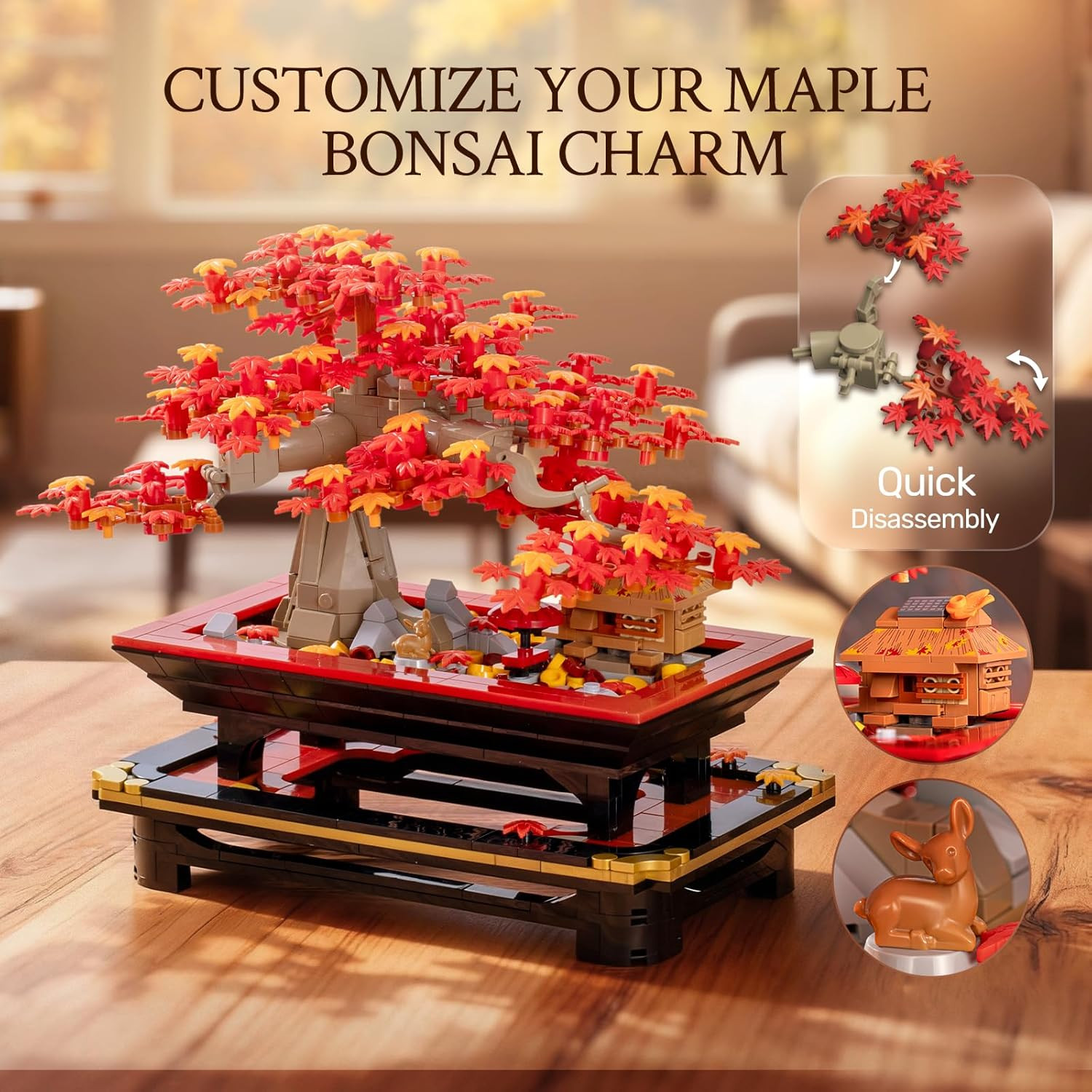 Wise Block Japanese Red Maple Bonsai Tree Building Set for Adults, 900 PCS Botan