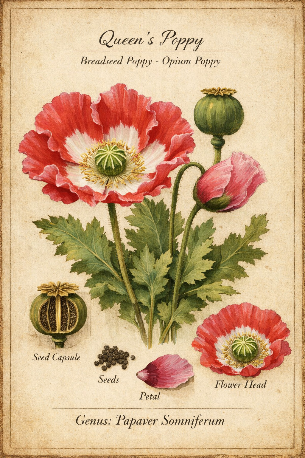 500 Queen’s Poppy Seeds P. Somniferum – Very Rare – Salmon & White Blooms