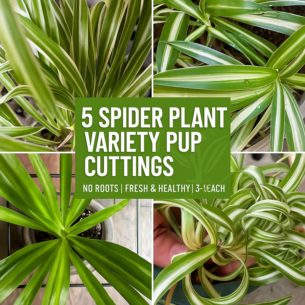 5 Different Spider Plant Variety Pup Cuttings | Fresh & Healthy | 3–5” Each