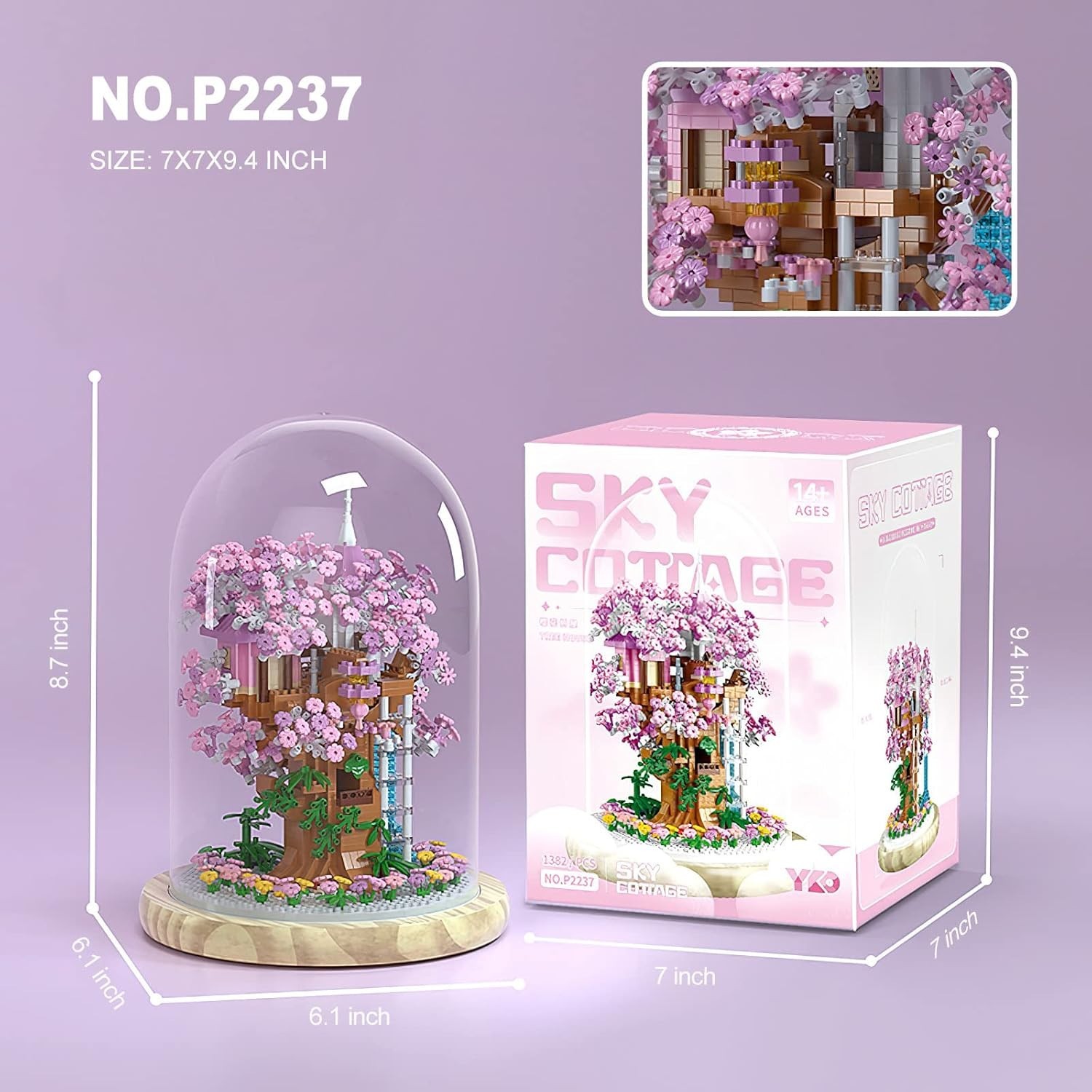 Cherry Blossom Bonsai Tree House Building Flowers Set for Adults, 1382 Pcs Mi…