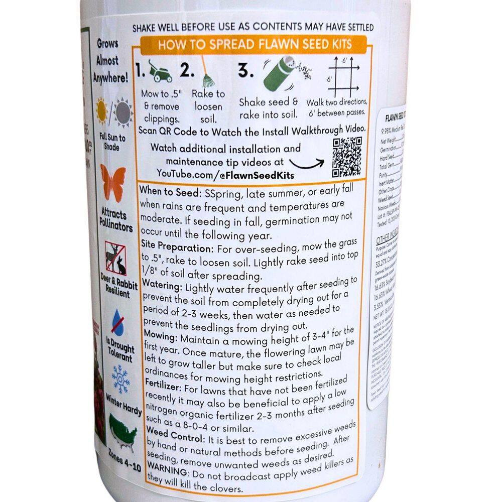 Dutch White Clover Flower Lawn Seed Kit, Easy Spread Shaker, Low Maintenance, Al