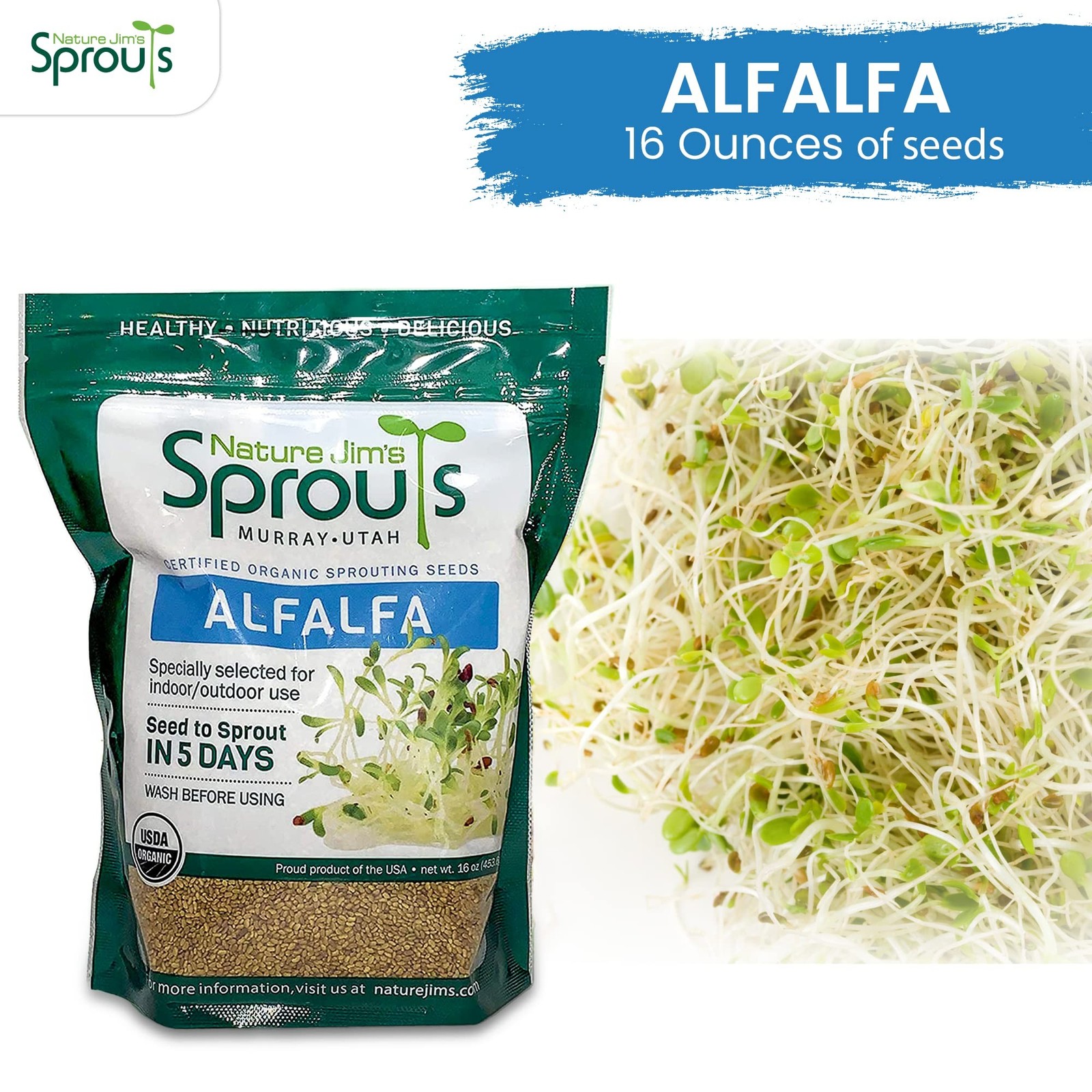 Nature Jims Sprouts alfalfa Seeds – 16 Oz Organic Sprouting Seeds – Non-GMO P…