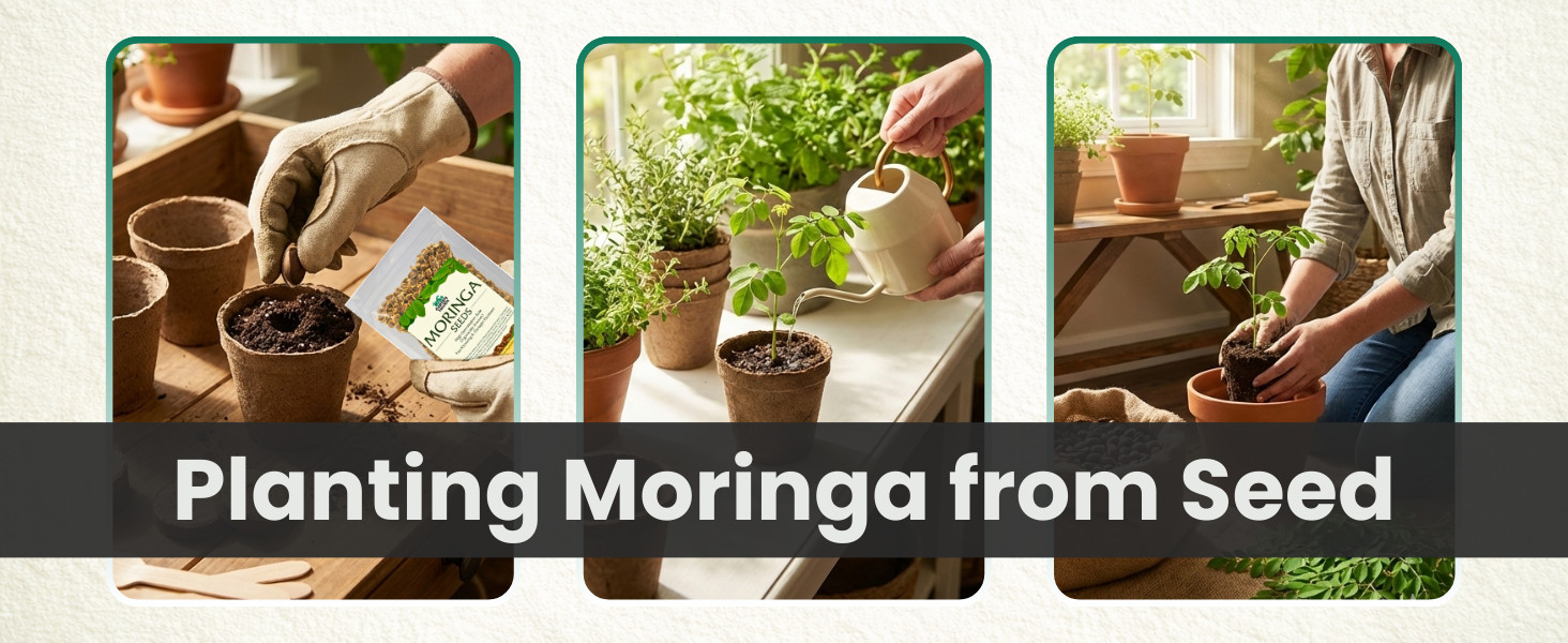 Moringa Oleifera Growing Kit Complete Starter Set Seeds Pots Soil Included