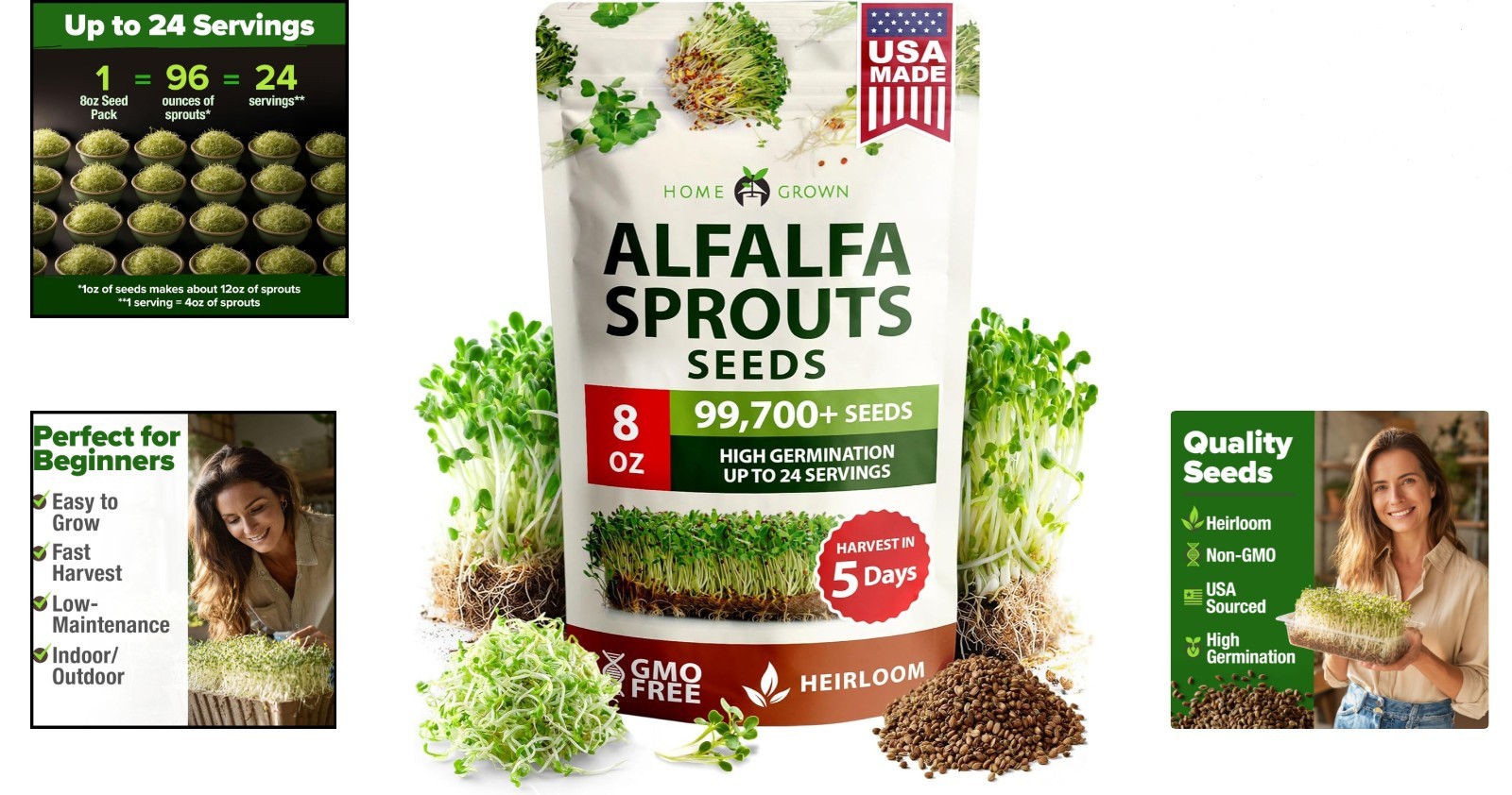 Fast-Growing 8 oz Non-GMO Alfalfa Sprout Seeds – Perfect for Salads & Smoothies