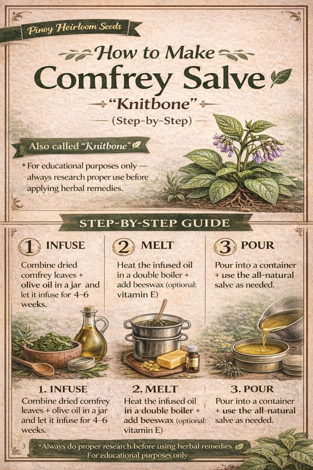 Russian Comfrey Bocking #14, (5) matured Root Cuttings or 1 Established plant