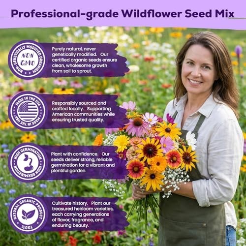 200,000+ Wildflower Seeds Bulk 4oz – 16 Varieties Perennial & Annual Mix, Attrac
