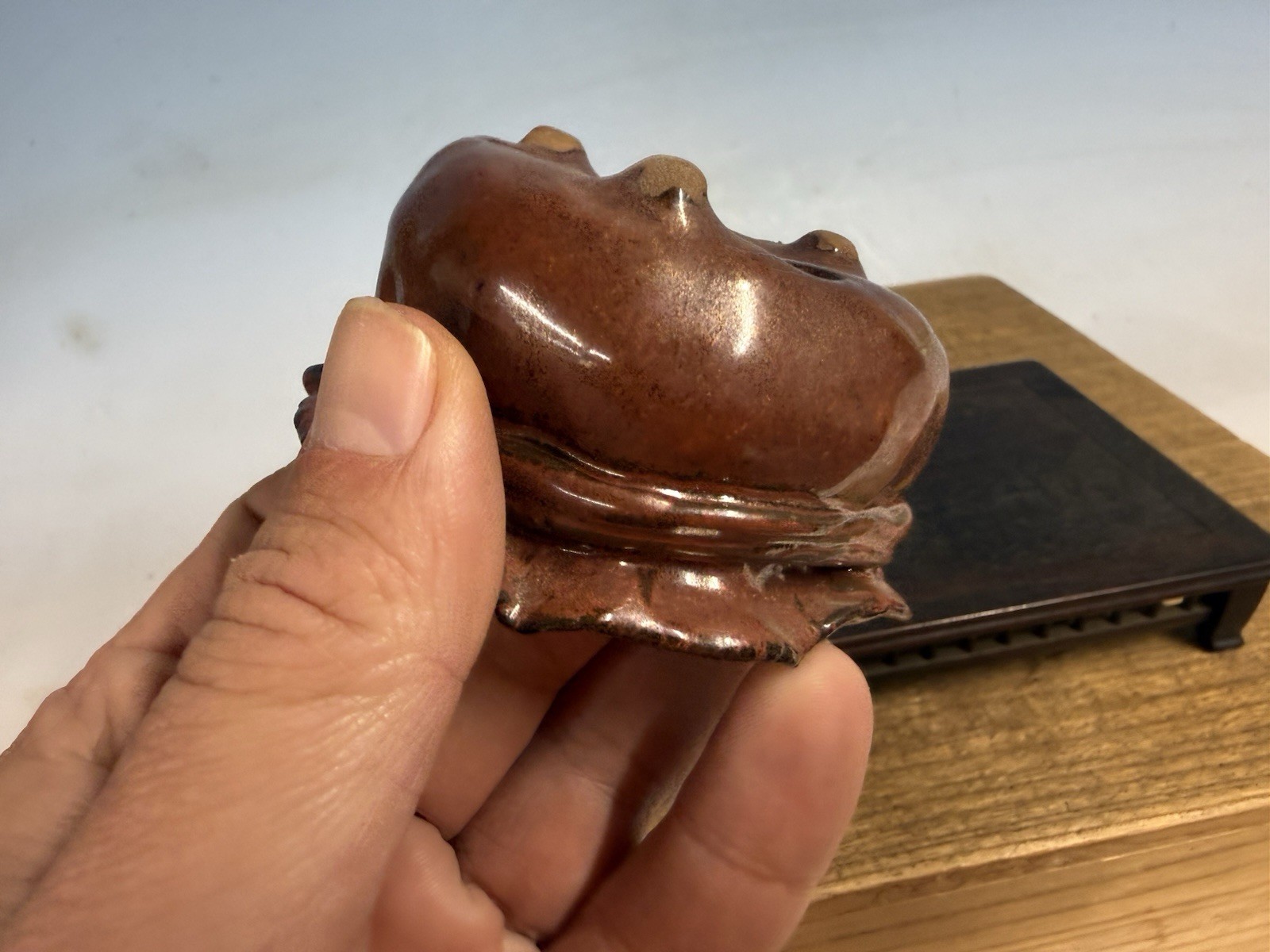 Japanese Unknown Maker Shohin Bonsai Tree Pot 3 1/8 By 1 3/4” Red Basket Glaze