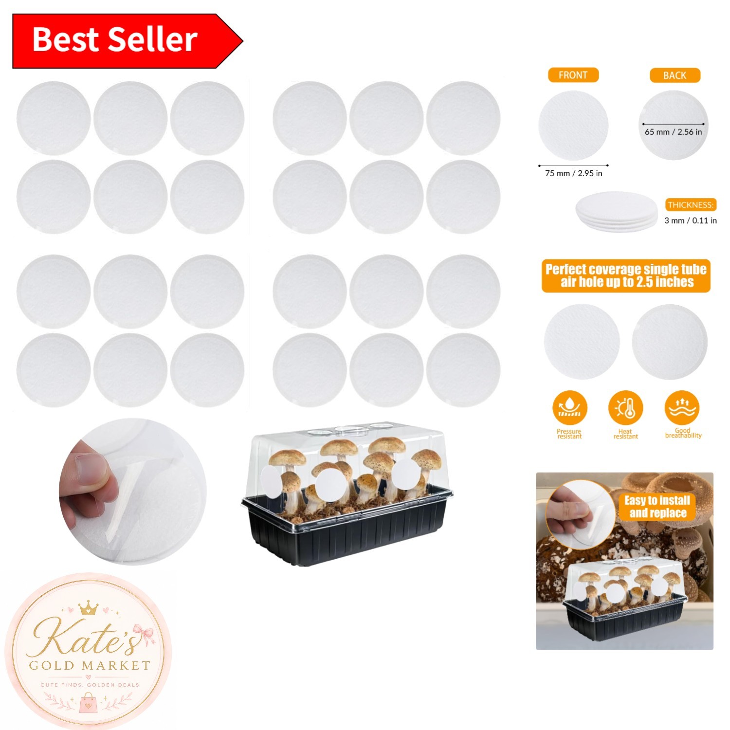 High-Efficiency 2.5in Mushroom Filter Disks – 12PCS for Optimal Gas Exchange